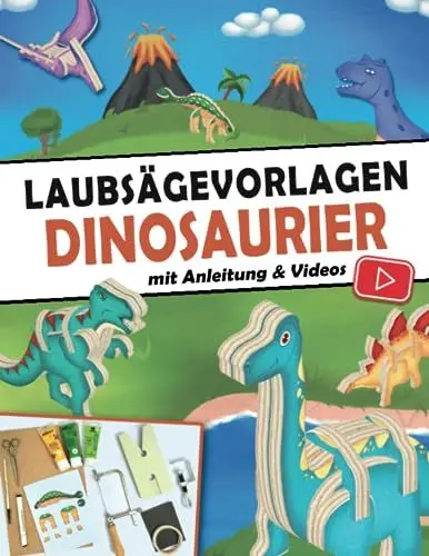 Produktbild: Laubsägevorlagen Dinosaurier: Laubsägen für Kinder und Anfänger mit Schritt-für-Schritt-Anleitung, Videos und mit spannenden Fakten zu jedem Dino