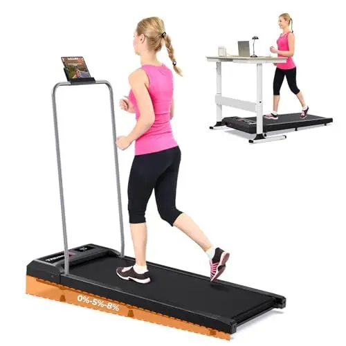 Produktbild: Laufband für Zuhause mit Neigung & Sicherheitsgriff, 2.5 PS Walking Pad, 2-8 km/h, 2 in 1 Under Desk Schreibtisch Treadmill für Zuhause & Büro, Fernbedienung, LED Anzeige, App, Sprachsteuerung