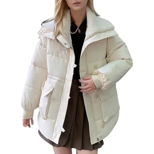 Produktbild: Laufjacke Damen Atmungsaktiv Winddicht Damen Winterjacke für langärmligen Puffmantel, Kurze warme Steppjacke Nässeschutzjacke Dünne Regenjacke Damen Rucksack (White, S)