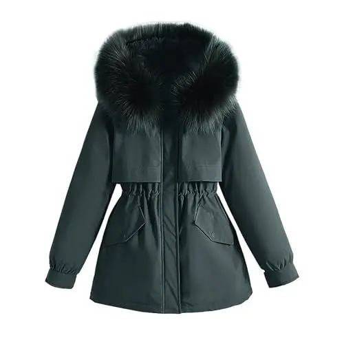 Produktbild: Laufjacke Damen Atmungsaktiv Winddicht Überwindet den Winter aus Plüsch und Dicker Baumwollkleidung. Baumwolljacken für Damen, Arbeitskleidung und 𝗗𝐞rbe Regenjacke Damen Weiße Jeansjacke (Green, M)