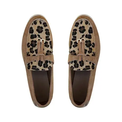 Produktbild: Laufschuhe Damen On Leopardenmuster Flache Damenschuhe Damen Niedriger Absatz Bequeme Freizeitschuhe Damen Loafer KnöChelhohe Sportschuhe Damen (Coffee, 43)
