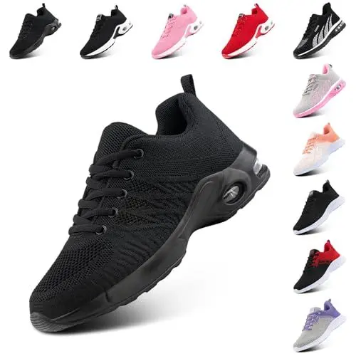 Produktbild: Hitmars Laufschuhe Damen Sportschuhe Luftpolster Atmungsaktiv Turnschuhe rutschfeste Leichtgewichts Straßenlaufschuhe Sneaker Joggingschuhe Walkingschuhe Fitness Schuhe Schwarz EU 38