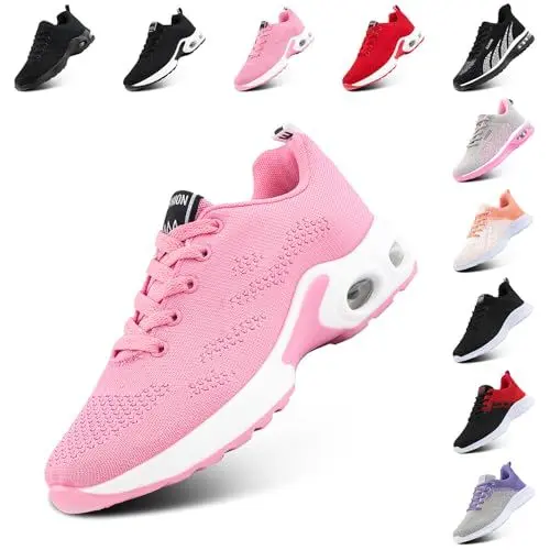 Produktbild: Hitmars Laufschuhe Damen Sportschuhe Turnschuhe Atmungsaktiv Luftpolster rutschfeste Leichtgewichts Straßenlaufschuhe Sneaker Joggingschuhe Walkingschuhe Fitness Schuhe Rosa EU 39
