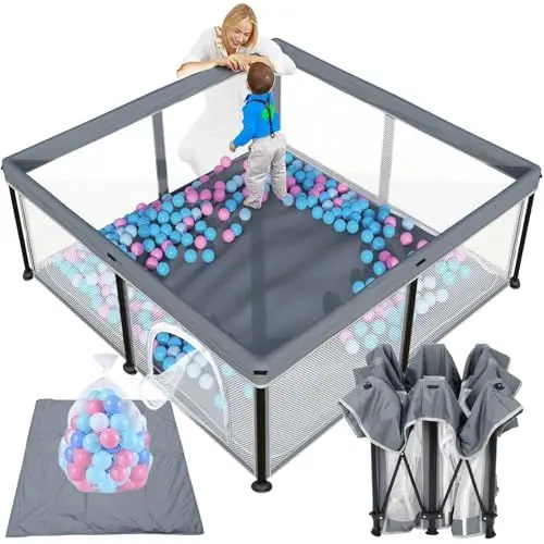 Produktbild: Laufstall Baby mit Matratze,127 * 127 Laufgitter baby Faltbar,Indoor&Outdoor Baby Laufgitter,Laufstall Faltbar mit 50 Ozeanbällen
