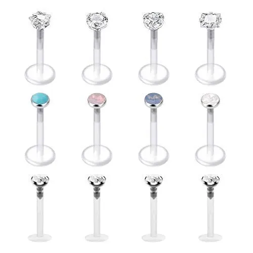 Produktbild: LAURITAMI 12stk Lippenpiercing Labret Stecker Bioflex 8mm 16G Medusa Monroe Flexibel Kunststoff Retainer Piercing Lippe