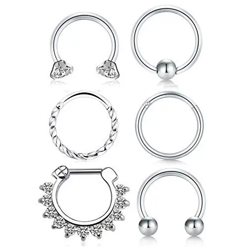 Produktbild: LAURITAMI 6stk Nasenpiercing Septum Ring Set Chirurgenstahl 8mm Nasenring Clicker Piercing Nase Schmuck