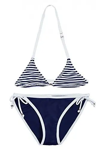 Produktbild: La-V Mädchen Triangel Bikini Zweiteilig Navy-Weiß/Größe 128/134