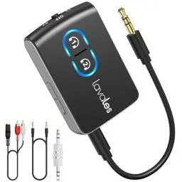 Produktbild: Lavales Bluetooth 5.3 Sender Empfänger, Wireless 2-in-1 Audio Adapter Bluetooth Splitter für 2 Kopfhörer, AptX-LL 3,5 mm Klinke für TV/Flugzeug/Lautsprecher/Fitnessstudio (einstellbare Lautstärke)