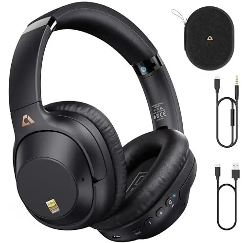Produktbild: Lavales E500Pro+Over Ear Kopfhörer Kabellos Bluetooth,Aktive Noise Cancelling Geräuschunterdrückung, LDAC Niedrige Latenzzeit,Wireless Hi-Res Audio, 90H Spielzeit, Komfortable Ohrmuschel für Flugzeuge