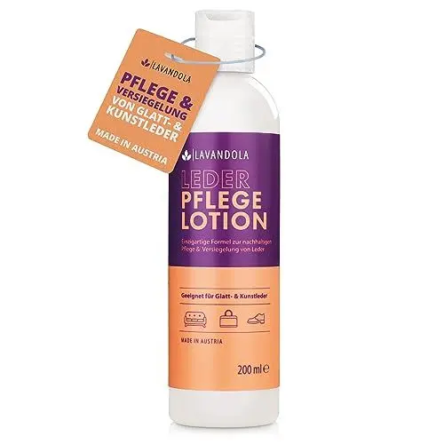 Produktbild: Lavandola® Lederpflege Lotion - Reichhaltige Pflege für Intensive Farbe & natürliche Glätte - Schutz vor UV, Nässe & Wiederanschmutzung - Lederpflege für Ledercouch, Lederfett farblos 200ml