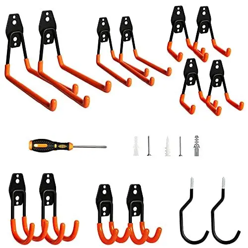 Produktbild: LAVAVIDA Haken,14 Stück Garage Storage Doppelhaken Wandhaken Gerätehaken, Multi Größe Heavy Duty Eisen Werkzeughalter Fahrrad Wandhalterung für Home Chair Ladder, Elektrowerkzeugen, Organisation