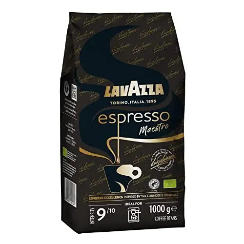 Produktbild: Lavazza, Espresso Maestro, Kaffeebohnen für Espressomaschinen, Ausgewogener & Aromatischer Frucht- und Blumengeschmack, Intensität 9/10, 100 % Bio Arabica & Robusta, Langsame & Sanfte Röstung, 1 Kg