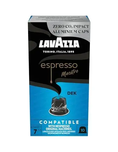 Produktbild: Lavazza Maestro Dek, Entkoffeinierter Espresso mit Aromen von Trockenfrüchten, 10 Kapseln, Nespresso kompatibel
