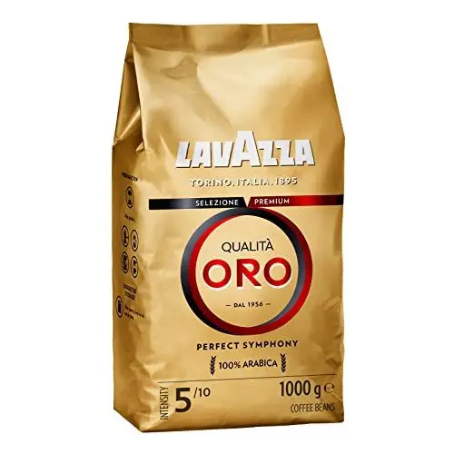 Produktbild: Lavazza, Qualità Oro, Kaffeebohnen, mit Aromanoten von Früchten und Blumen, für einen Samtigen Espresso, 100 % Arabica Kaffeebohnen, Intensität 5/10, Mittlere Röstung, 1 kg