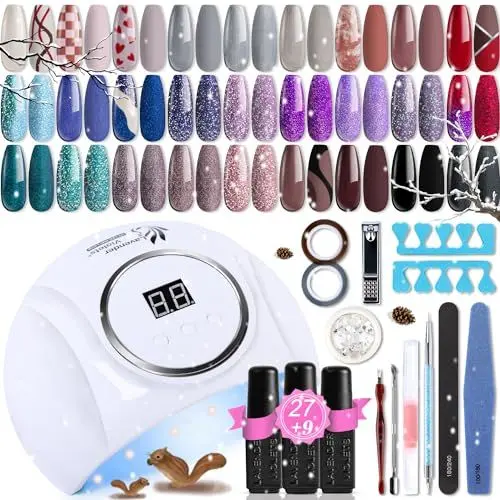 Produktbild: Lavender Violets 54W UV Gel Nagellack LED Lampe Trockner mit Brush Pen Base Coat,Matte & No Wipe Top Coat Nail Art Tools All-In-One Maniküre Weihnachtsfarben Kit für Anfänger Nagelknipser Q975