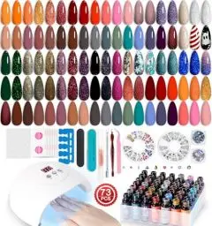 Produktbild: Lavender Violets 73 Stück UV Nagellack Set mit 54W Led Lampe härtenden Trockner, 45 + 4 Farben, Nail Primer, Base ,Matte & No Wipe Top Coat Geschenke Maniküre-Tools Abziehbild Aufkleber Remover LA06