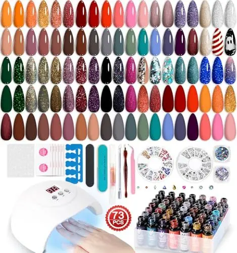 Produktbild: Lavender Violets 73 Stück UV Nagellack Set mit 54W Led Lampe härtenden Trockner, 45 + 4 Farben, Nail Primer, Base ,Matte & No Wipe Top Coat Geschenke Maniküre-Tools Abziehbild Aufkleber Remover LA06