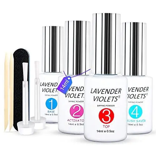 Produktbild: Lavender Violets Acryl-Dip-Pulver-System Dipping Powder Gel Liquid Set Essentials Kit 14ml/ Base&Top Coat,Aktivator,Brush Saver Nagelfeile Acrylic Nail Glue Maniküre Pediküre J775