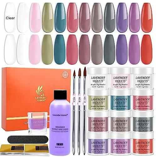 Produktbild: Lavender Violets Acryl Nagelset, Acrylpulver für Nägel,Acrylic Liquid Set,12 Orange Herbst Farben Acrylic Powder Monomer Polymer,3D French Nail Maniküre Extension Pinseln Acryl-Nagelflüssigkeit N661