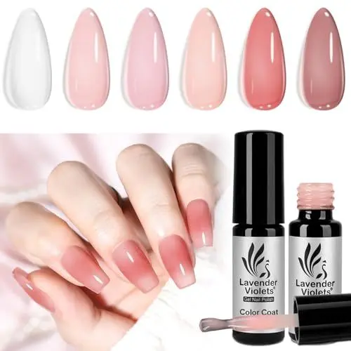 Produktbild: Lavender Violets UV-Gel-Nagellack Set 6 Jelly Semi-permanenter Gel Lack perlweiß rosa Pfirsich Farbe Milchig Weiss natürliche French Nail Shellac LED Soak-Off Gelnägel Maniküre Varnish C204