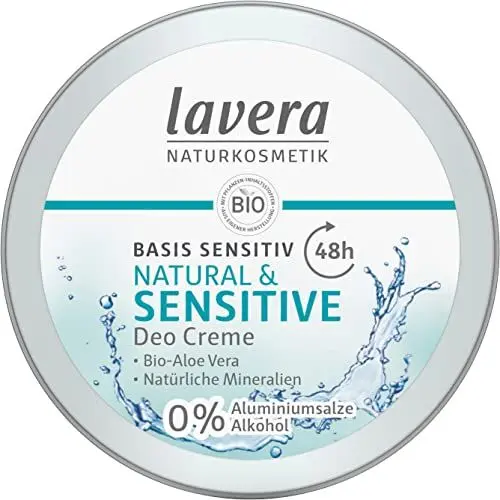 Produktbild: lavera Deo Creme basis sensitiv NATURAL & SENSITIVE - mit Bio-Aloe Vera & natürlichen Mineralien - 48 Stunden zuverlässiger Schutz - Naturkosmetik - vegan - Bio (1 x 50 ml)