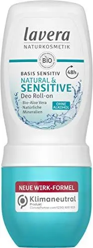 Produktbild: lavera Deo Roll-on basis sensitiv NATURAL SENSITIVE - vegan - Naturkosmetik - Deo-Roller mit Bio-Aloe Vera - Natürliche Mineralien ohne Aluminium - alkoholfreien Rezeptur - 48-h Schutz - 50 ml