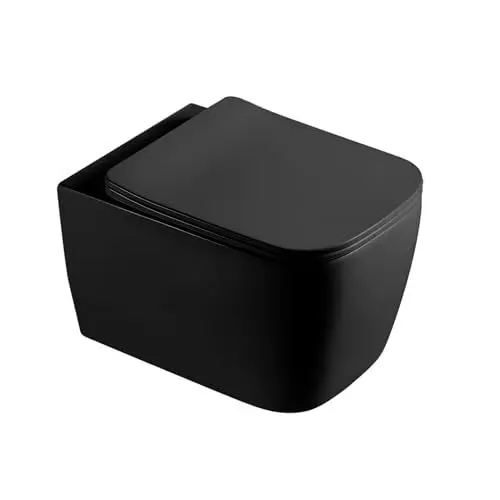 Produktbild: LAVITA Wand-WC Onil Black Hänge Toilette WC Sitz Toilettendeckel mit Absenkautomatik & Metallscharniere Toiletten Spülrandlos Hängend Toilettenbecken 355x510x395 mm Schwarz