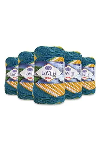 Produktbild: LaVita Yarn BATIK Handstrickgarn, Wolle 5-Teilige Packung, 100% Micro Acryl Sportgarn, 1 Ball 100 gr, 170mt… (DG19)