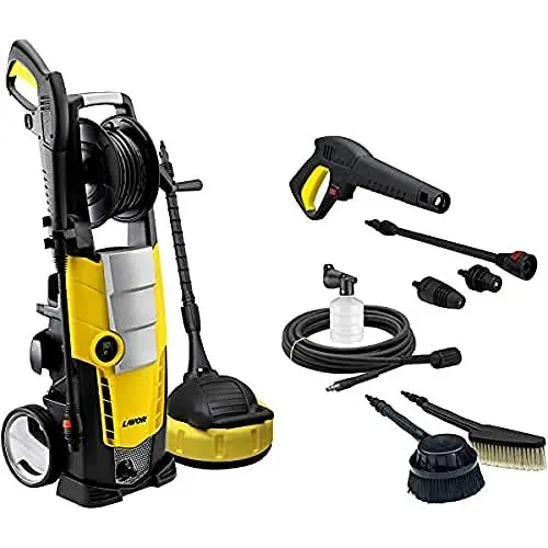 Produktbild: Lavor 0.0160.0160 Galaxy Kit Kaltwasser-Hochdruckreiniger 160 bar Arbeitsdruck inklusiv verschiedener Zubehöraufsätze Lieferleistung 480 L/H mit Rollen, 2500 W, Gelb