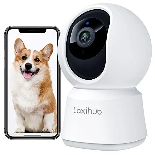 Produktbild: LAXIHUB Hundekamera mit App 2K/3MP HD Kamera Überwachung Innen 2,4 GHz, Hundekamera Nachtsicht Innenkamera WLAN 2-Wege-Audio Haustierkamera Bewegungs- & Geräuscherkennung, kompatibel mit Alexa