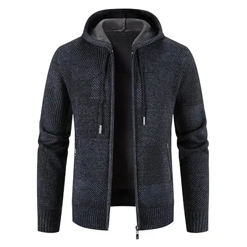 Produktbild: Lay U HOME Herren Winter Verdickte Strickjacke Pullover Kalte Bluse Männlichen Mantel mit Kapuze Plus e Rong Parkas Zip Outwear