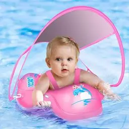 Produktbild: LAYCOL Baby Schwimmschwimmer aufblasbar Baby Pool Float Neueste mit Sonnenschutz Baldachin, Baby Schwimmschwimmer für Alter von 3-36 Monaten (Rosa, L)
