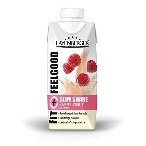Produktbild: Layenberger Fit+Feelgood Slim Shake Fixfertig, trinkfertiger Mahlzeitersatz für 8 Portionen mit je 208 kcal (8x 330 ml) - Himbeer-Vanille