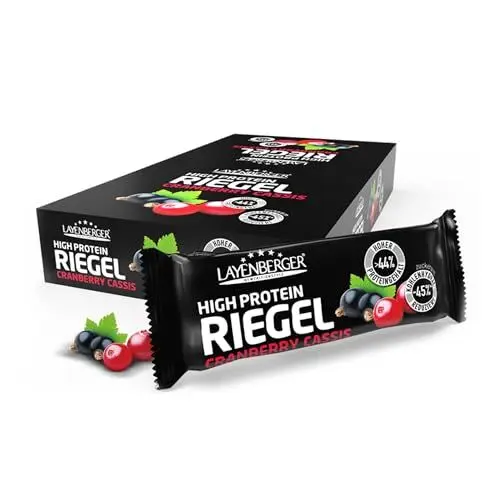 Produktbild: Layenberger High Protein Riegel - Fitness Power Bar, viel Eiweiß, wenig Zucker - 18er Pack (18 x 35 g) - Cranberry-Cassis