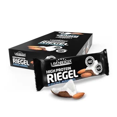 Produktbild: Layenberger High Protein Riegel - Fitness Power Bar, viel Eiweiß, wenig Zucker - 18er Pack (18 x 35 g) - Kokos-Mandel