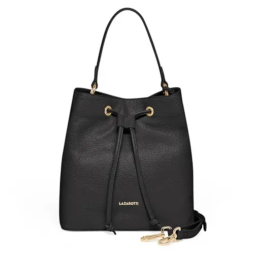 Produktbild: Lazarotti Bologna Damen Henkeltasche aus Echt-Leder | Handtasche mit abnehm- & längenverstellbaren Trageriemen | Bucket Bag 25 cm