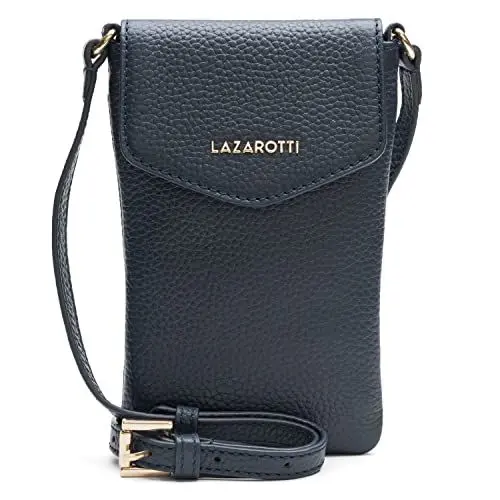 Produktbild: Lazarotti Bologna Damen Leder-Handytasche | Größe 10 x 3,5 x 18 cm für sämtliche gängigen Smartphones | mit längenverstellbarem Umhängeriemen, 3 Kreditkartenfächer & Steckfach auf der Rückseite