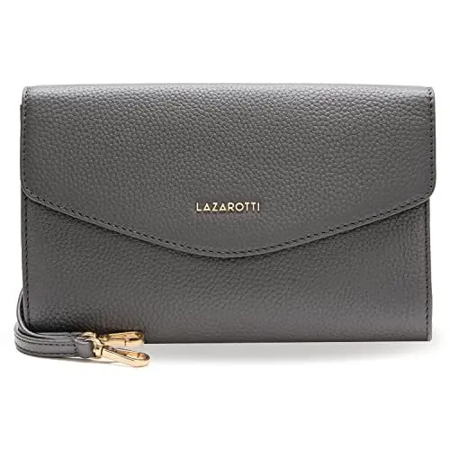 Produktbild: Lazarotti Bologna Leder Clutch | 23 cm mittelgroße Damen Umhängetasche | Hand-Tasche mit abnehmbarem & verstellbarem Schulterriemen