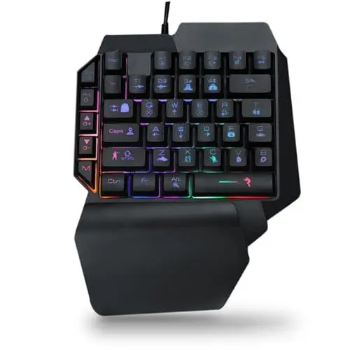 Produktbild: Lazmin112 Einhand-Gaming-Tastatur, Gaming-Keypad Ziffernblock, RGB Hintergrundbeleuchtete Ergonomische Tastatur mit Handballenauflage, USB Plug-and-Play, für Computer/Laptop/Notebook/Handy/Tablette