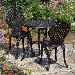 Produktbild: Lazy Susan Ivy 2-Sitzer-Bistro-Set | Aluminiumguss-Gartenmöbel-Set | Wetterfest | Wartungsfrei | 2 x Bistro-Stühle | Antik Bronze