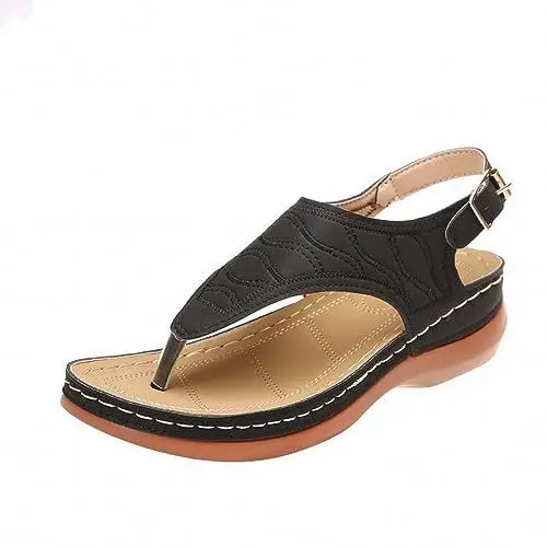Produktbild: Lazzboy Damen Sandalen Keilabsatz Klippzehe Dicke Flip Flops Zehentrenner Pantoletten Plateau Mit Orthopädische Hausschuhe Strand Sommerschuhe Sandaletten Strandsandalen (Schwarz,41)