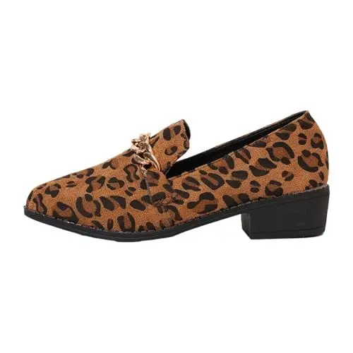 Produktbild: Lazzboy Trachtenschuhe Damen Flach Loafer Sommer Komfortable Freizeitschuhe Leopardenmuster Sommerschuhe Walkingschuhe Ohne Schnürsenkel Praktische Schuhe Elegant Gehschuhe (Braun,42)