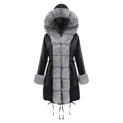 Produktbild: Lazzboy Wintermantel Damen Lang Mantel Wintermäntel Auf Beiden Pufferjacken Warmer Kapuzenmantel Winterjacke Mit Kapuze Oberbekleidung Outdoorjacke Steppjacke Steppmantel (Grau,S)