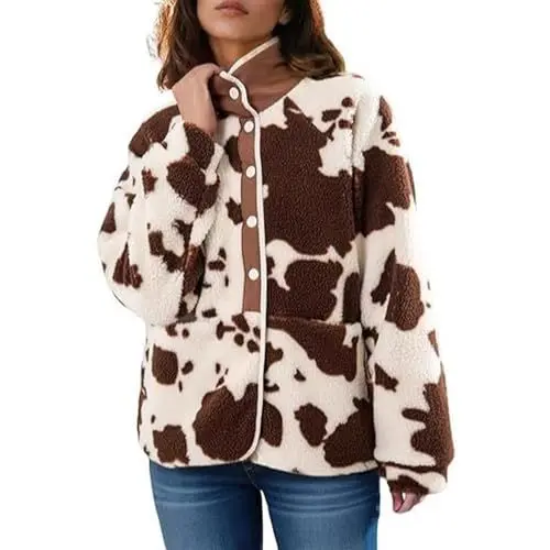 Produktbild: Lazzboy Wintermantel Damen Winterjacke Langarmknöpfe Jacke Streifen Drucken Warme Mit Ohn Kapuze Teddyjacke Taschejacken Outdoor Steppjacke Winter Übergangsjacke Oversize (Kaffee,M)