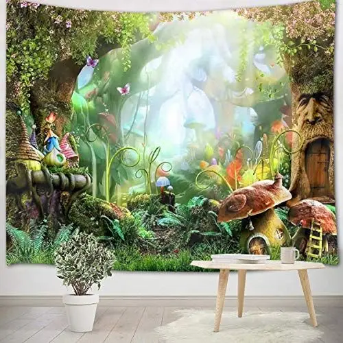 Produktbild: LB Grüner Wald Wandteppich 235x180cm Wunderland-Pilz,Baum,Märchen Wandbehang Tapisserie für Wohnzimmer Schlafzimmer Wohnheim Wand Dekor,Party Hintergrund