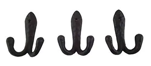 Produktbild: LB H&F 3 x Wandhakenhaken Haken Set Garderobe Wandgarderobe Kleiderhaken Metall Nostalgie massiv - Schmiede Optik - schwere Qualität
