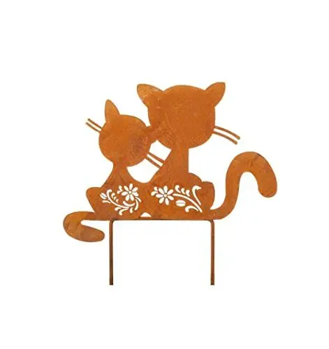 Produktbild: LB H&F Gartenstecker Katzenpaar Katze mit Kätzchen Rost Gartenfigur Gartendeko Rostkatze Rostfigur (Katze)