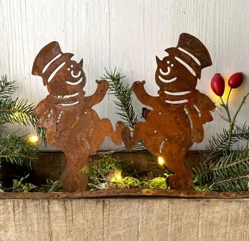 Produktbild: LB H&F Lilienburg 2er Schneemann Weihnachtsdeko Roststecker Rost Metall wetterfest (Schneemann Set - Kl)