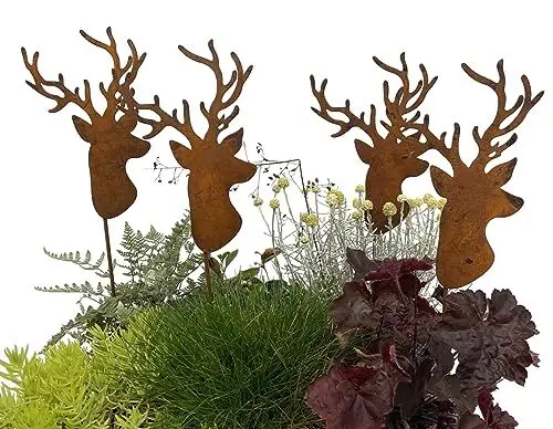 Produktbild: LB H&F Lilienburg 4er Set Hirsch Geweih Gartenstecker rost Winterdeko Weihnachtsdeko edelrost deko Weihnachten Dekoration Hirsch Metall (4er Set Hirsch)