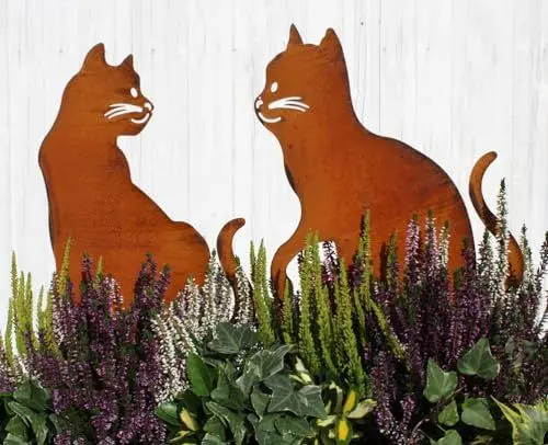 Produktbild: LB H&F Lilienburg 2er Set Roststecker Katze und Kater Gartendeko Gartenstecker Rost Metall Dekofigur Gartenfigur Rostfigur (2er Katze braun)